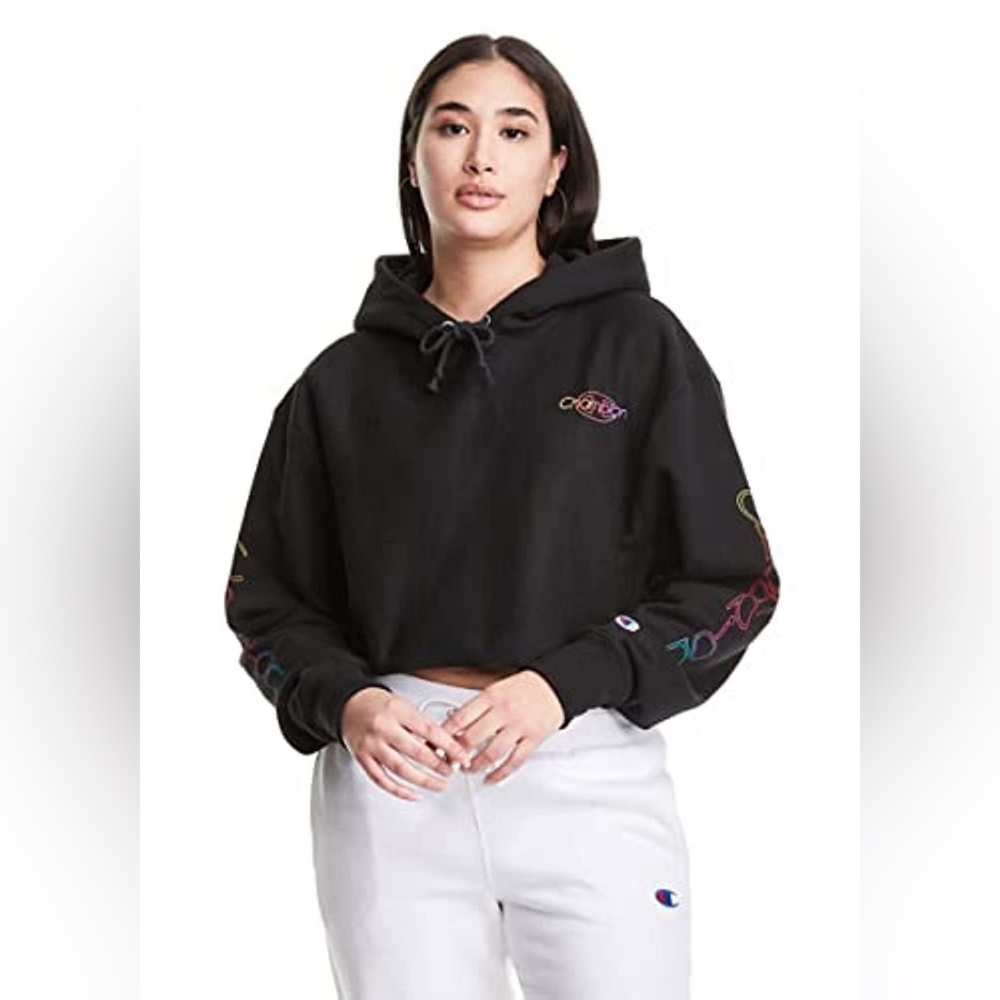 Champion Black Hoodie with Multicolor Logo